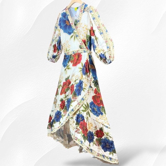 Farm Rio Womens‎  Maxi Wrap Dress Sofia Floral Print V Neck Size Medium - Picture 5 of 10